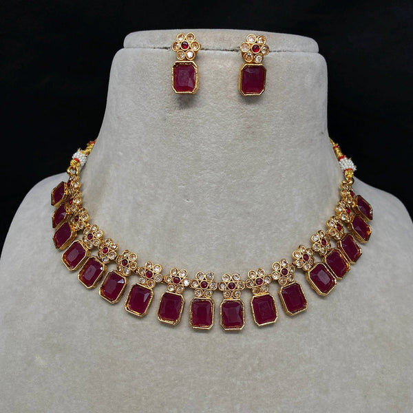 Amoliya Jewels Gold Plated Crystal Stone Necklace Set