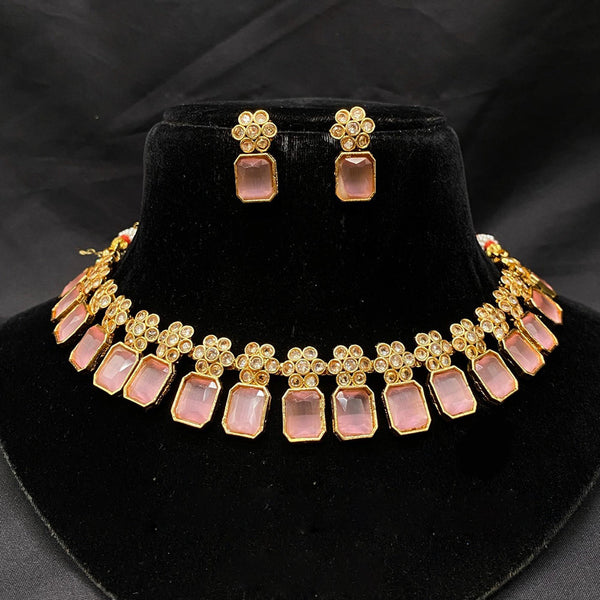 Amoliya Jewels Gold Plated Crystal Stone Necklace Set