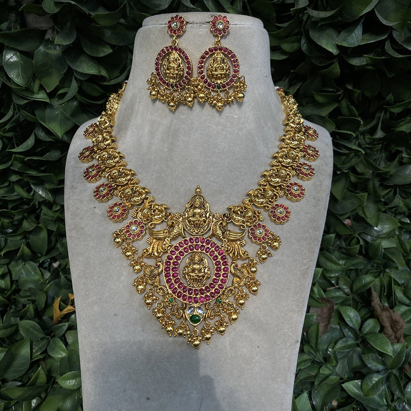 Amoliya Jewels Gold Plated Pota Stone Temple Necklace Set