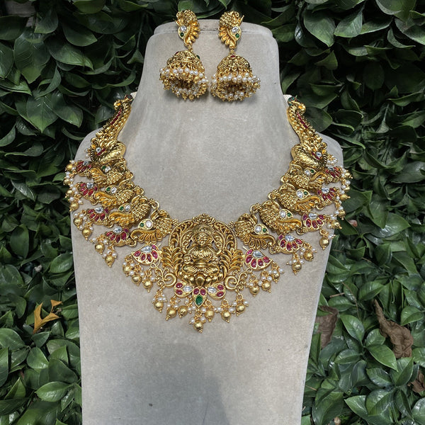 Amoliya Jewels Gold Plated Pota Stone Temple Necklace Set