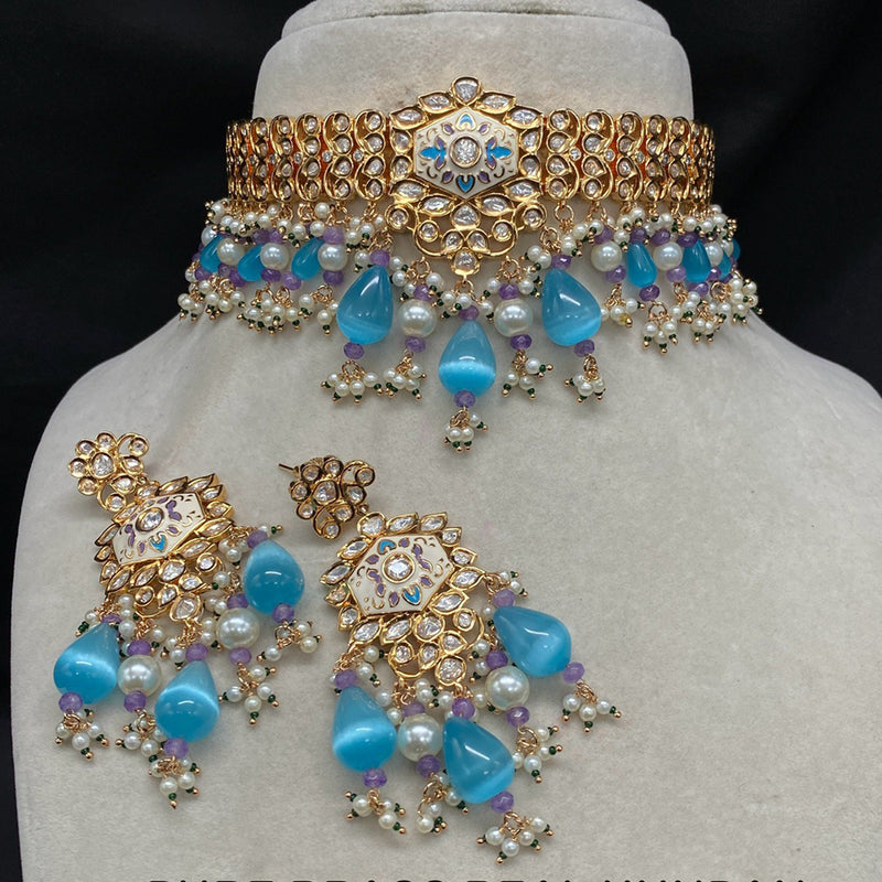 Amoliya Jewels Gold Plated Polki Kundan Choker Necklace Set