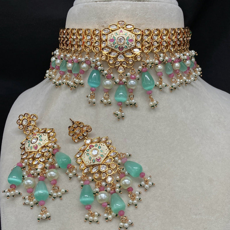 Amoliya Jewels Gold Plated Polki Kundan Choker Necklace Set