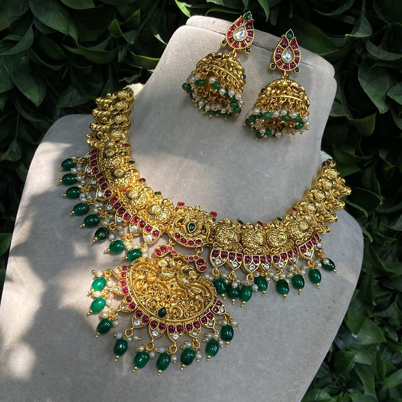 Amoliya Jewels Gold Plated Peacock Design Necklace Set