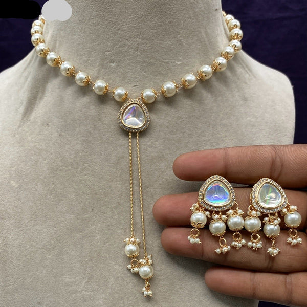 Amoliya Jewels Gold Plated Polki Kundan Pearl Necklace Set