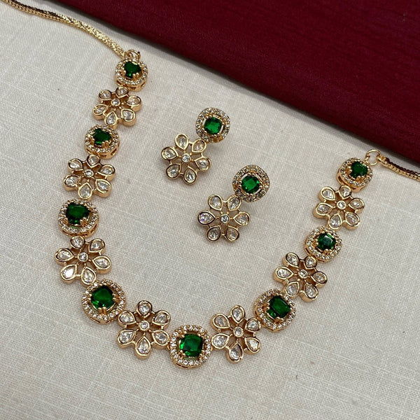 Amoliya Jewels Polki Kundan Green Floral Necklace Set