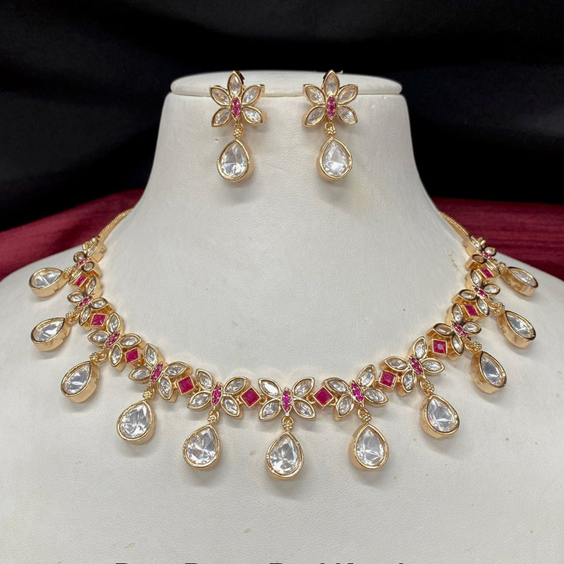 Amoliya Jewels Gold Plated Polki Kundan Necklace Set