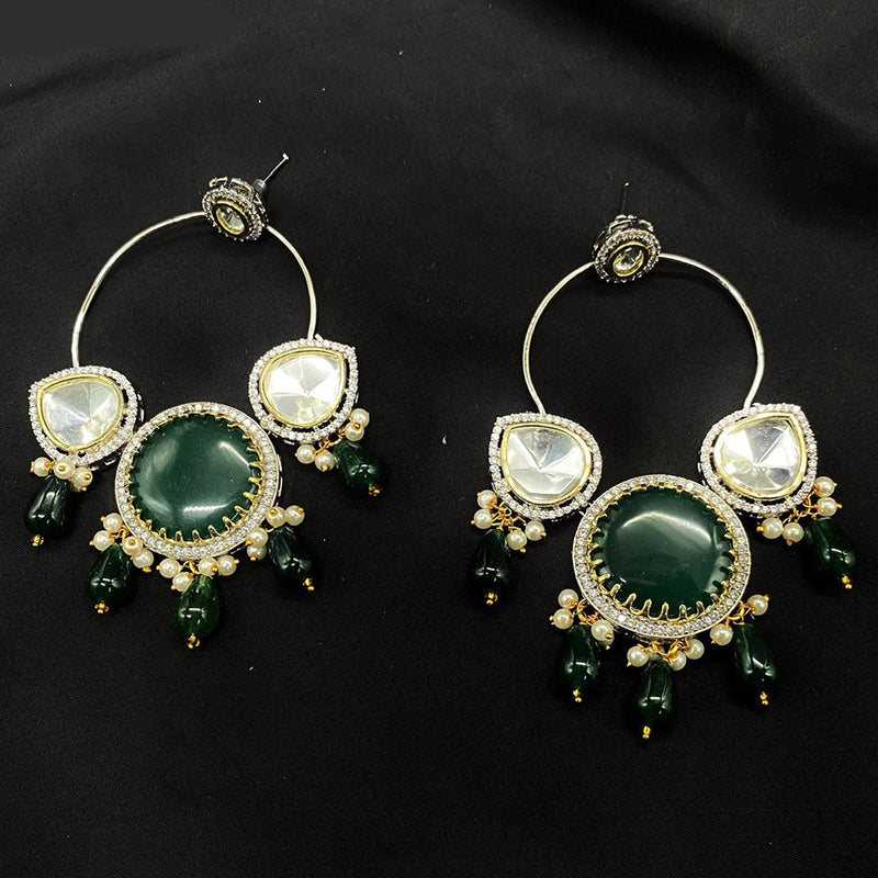 Amoliya Jewels Gold Plated Polki Kundan And Pearl Dangler Earrings