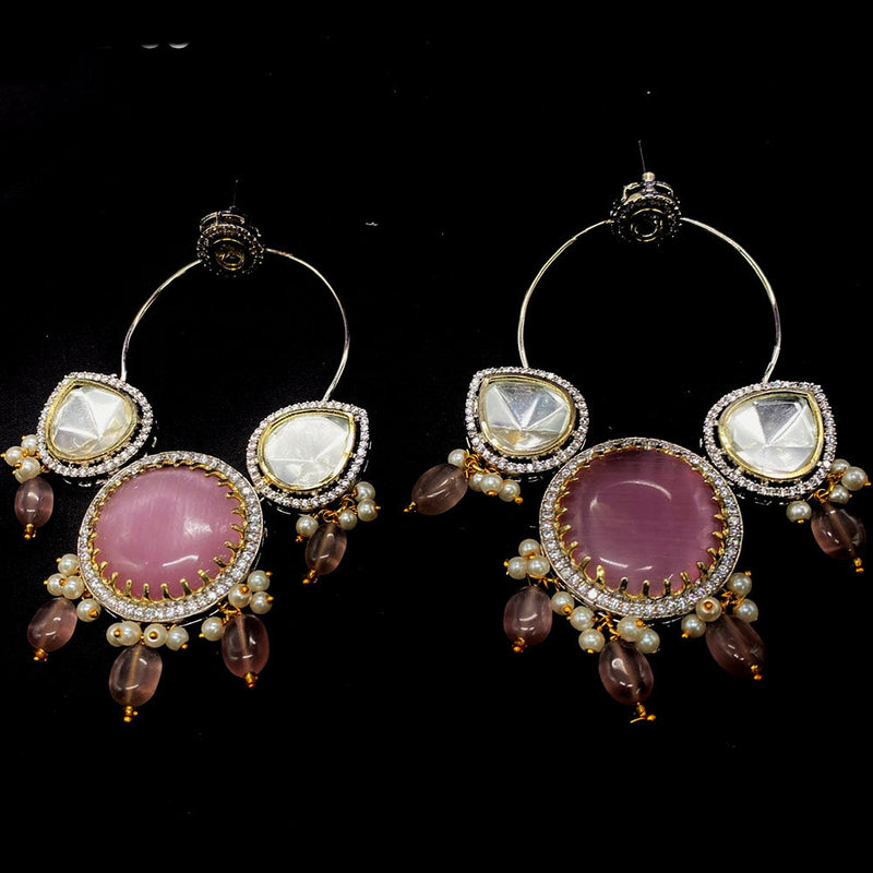 Amoliya Jewels Gold Plated Polki Kundan And Pearl Dangler Earrings