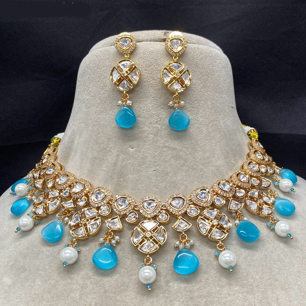 Amoliya Jewels Gold Plated Polki Kundan And Pearl  Necklace Set