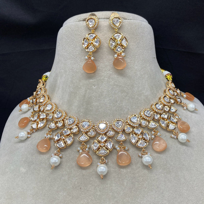 Amoliya Jewels Gold Plated Polki Kundan And Pearl  Necklace Set