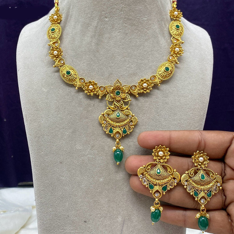 Amoliya Jewels Gold Plated Pota Stone Necklace Set