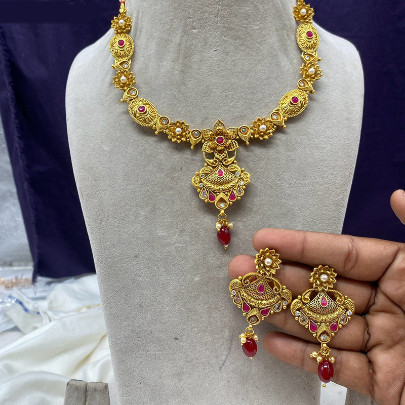 Amoliya Jewels Gold Plated Pota Stone Necklace Set