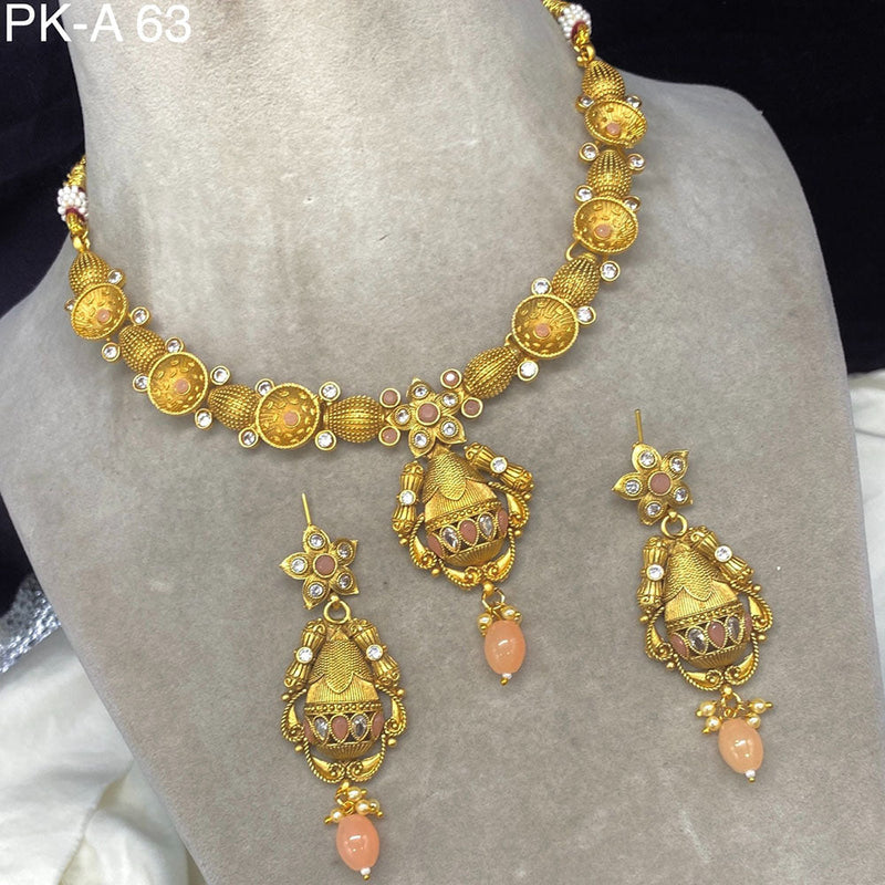 Amoliya Jewels Gold Plated Pota Stone Necklace Set