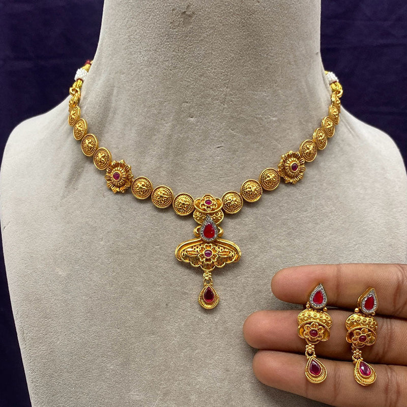 Amoliya Jewels Gold Plated Pota Stone Necklace Set