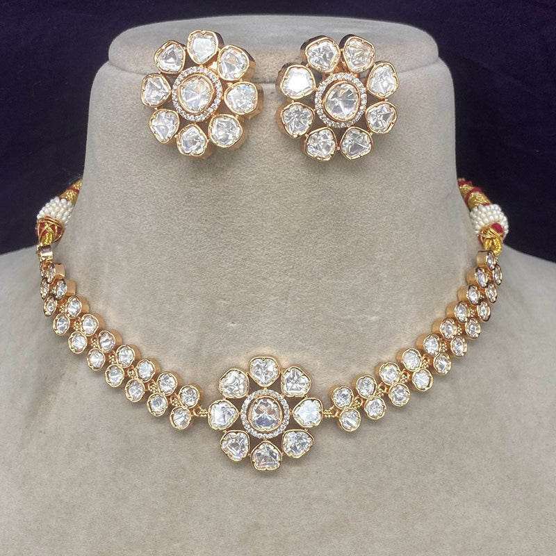 Amoliya Jewels Gold Plated Polki Kundan Necklace Set