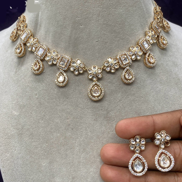 Amoliya Jewels Gold Plated Polki Kundan Necklace Set