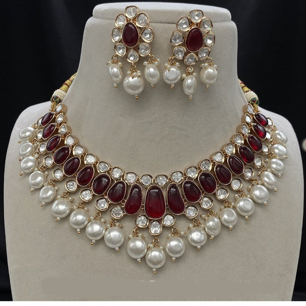 Amoliya Jewels Gold Plated Polki Kundan And Pearl  Necklace Set