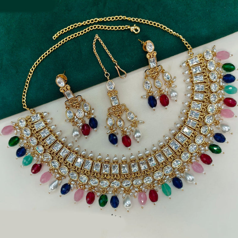 Amoliya Jewels Gold Plated Polki Kundan And Pearls Necklace Set