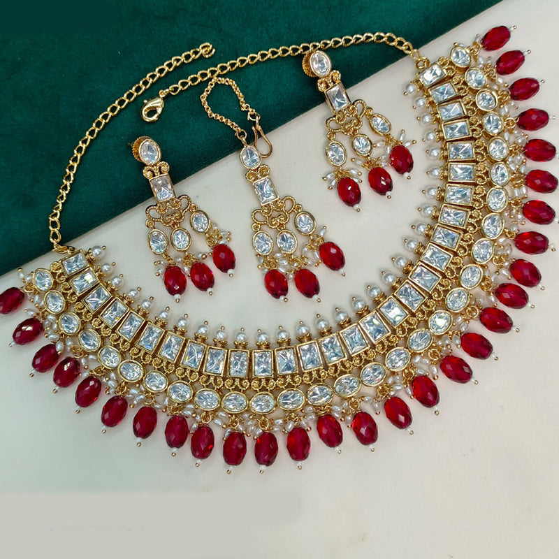 Amoliya Jewels Gold Plated Polki Kundan And Pearls Necklace Set