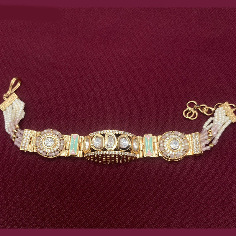 Amoliya Jewels Gold Plated Polki Kundan And Pearl Bracelet