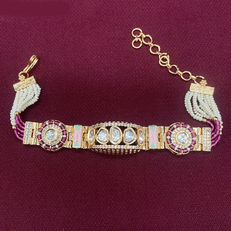 Amoliya Jewels Gold Plated Polki Kundan And Pearl Bracelet