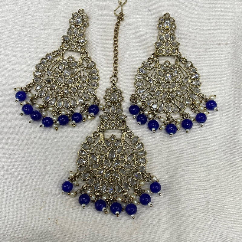 Amoliya Jewels Crystal Stone Earrings With Maangtikka Set