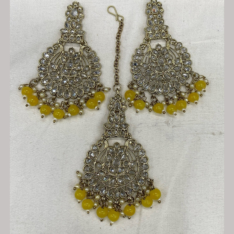 Amoliya Jewels Crystal Stone Earrings With Maangtikka Set