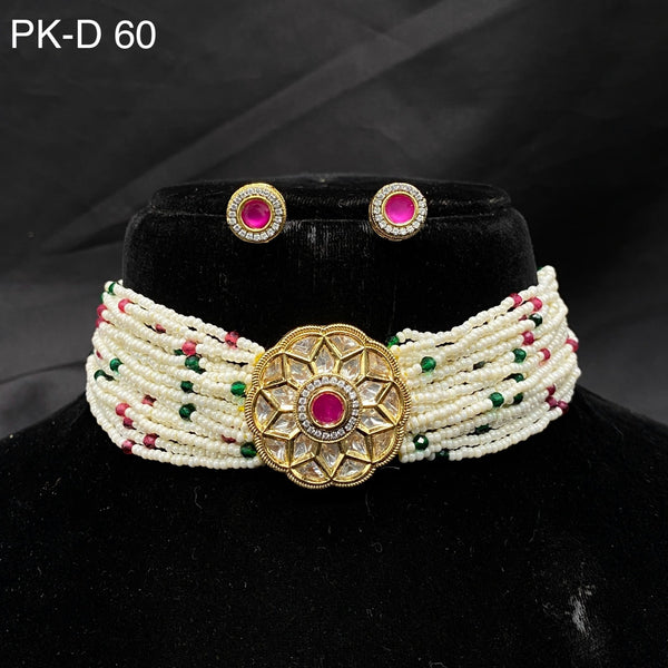 Amoliya Jewels Gold Plated Polki Kundan Choker Necklace Set