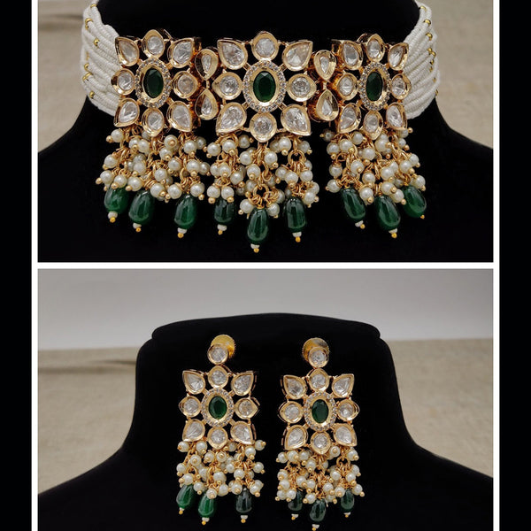 Amoliya Jewels Gold Plated Polki Kundan & Beads Choker Necklace Set