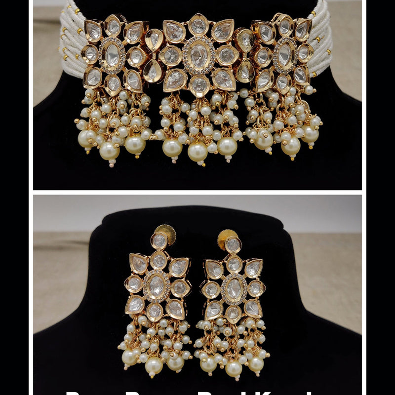 Amoliya Jewels Gold Plated Polki Kundan & Beads Choker Necklace Set