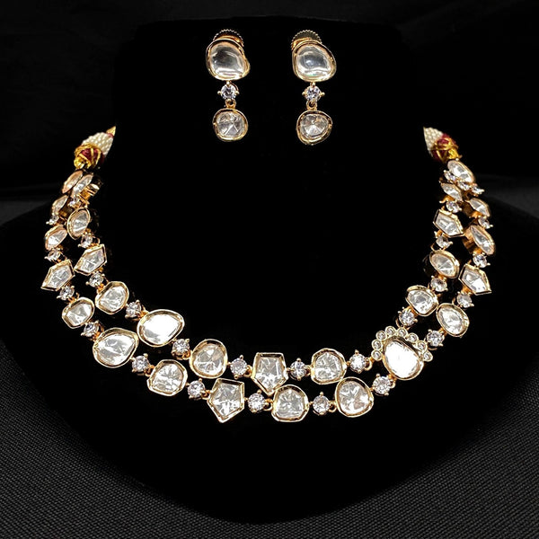 Amoliya Jewels Gold Plated Polki Kundan Necklace Set