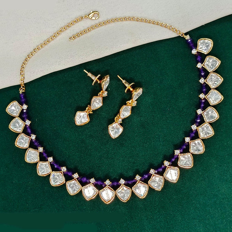 Amoliya Jewels Gold Plated Polki Kundan Necklace Set