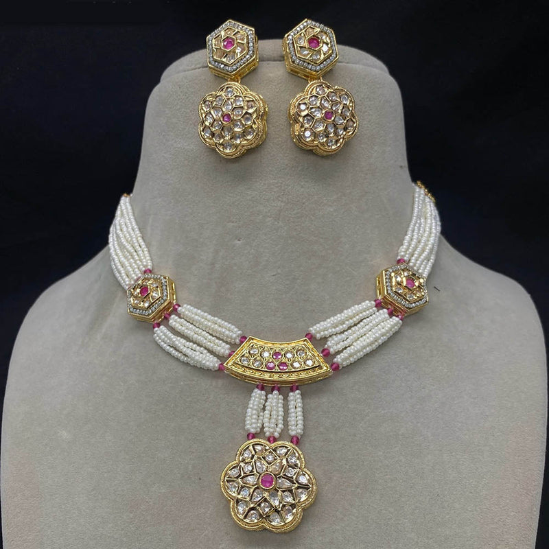 Amoliya Jewels Gold Plated Polki Kundan Necklace Set