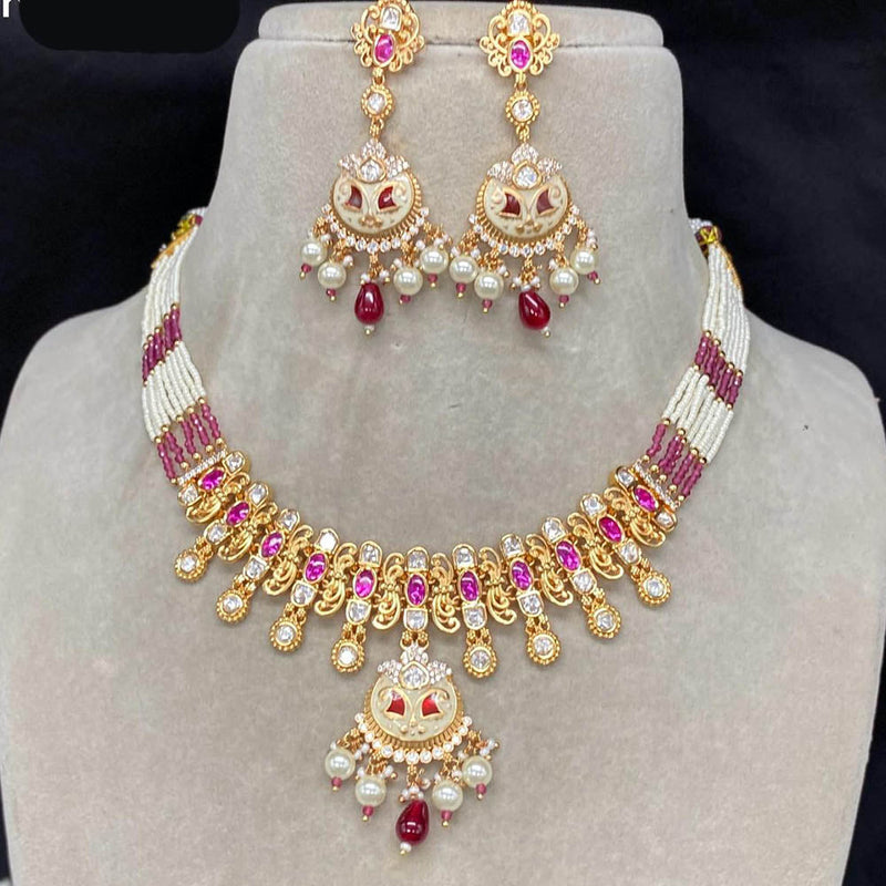 Amoliya Jewels Gold Plated Polki Kundan Choker Necklace Set