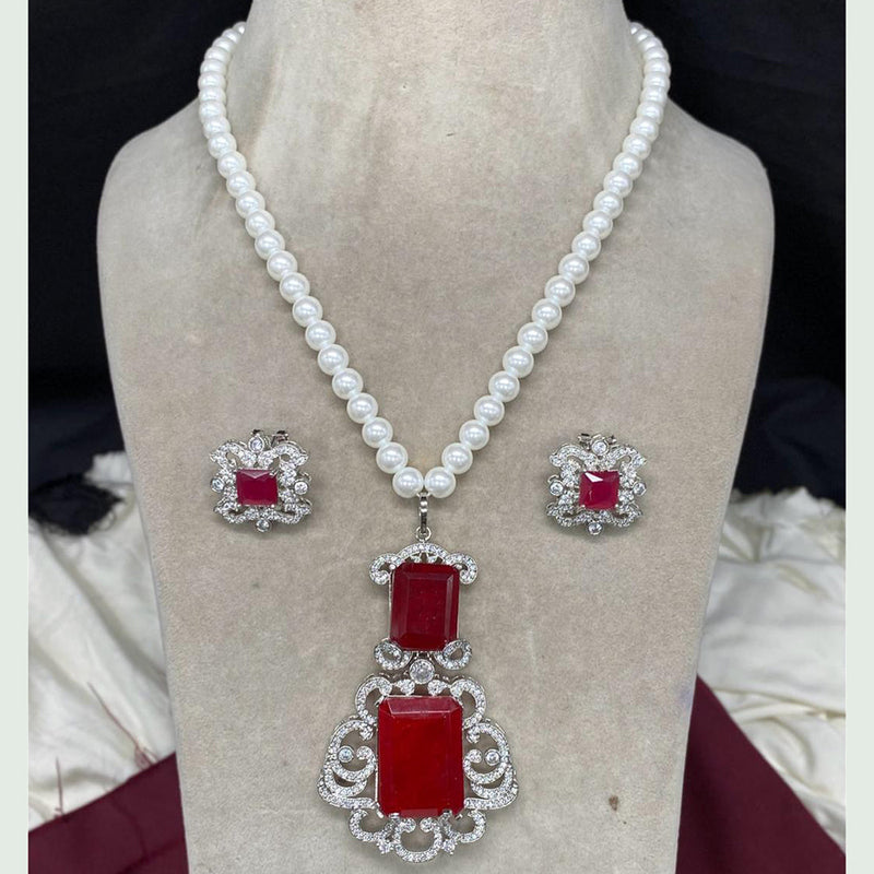 Amoliya Jewels Silver Plated AD And Pearls Necklace Set