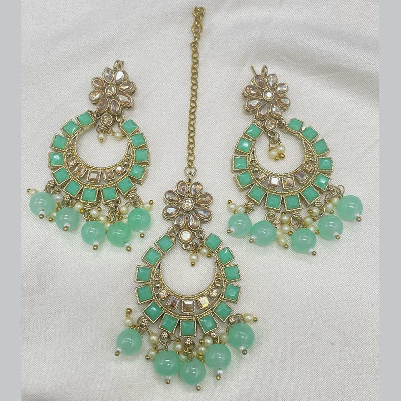 Amoliya Jewels Gold Plated Crystal Stone And Pearls Dangler Earrings With Maangtikka