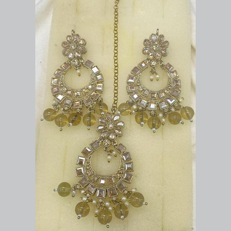 Amoliya Jewels Gold Plated Crystal Stone And Pearls Dangler Earrings With Maangtikka