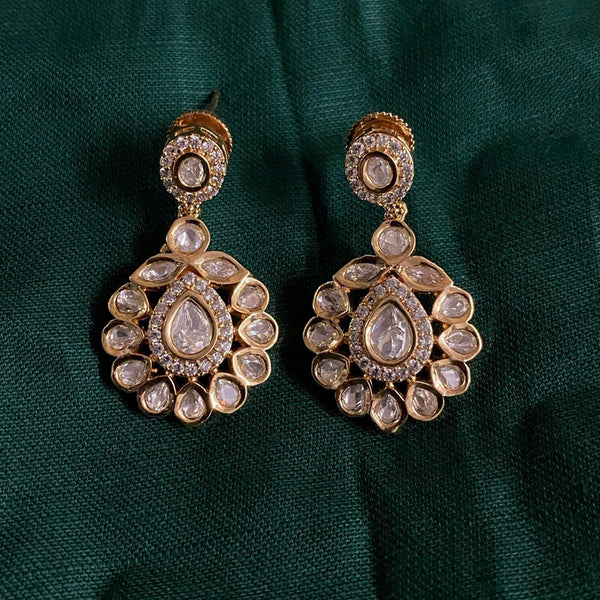 Amoliya Jewels Gold Plated Polki Kundan Stone Dangler Earrings