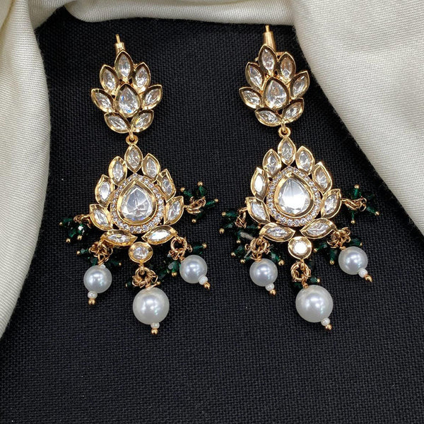 Amoliya Jewels Gold Plated Polki Kundan Stone And Pearls Dangler Earrings