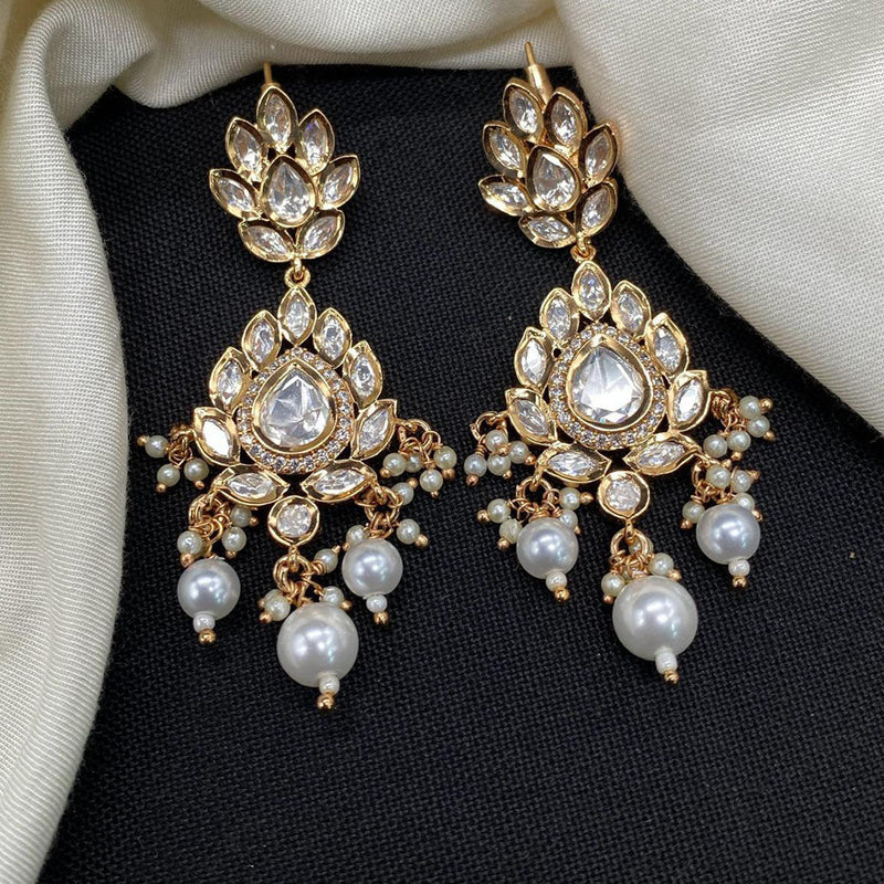 Amoliya Jewels Gold Plated Polki Kundan Stone And Pearls Dangler Earrings