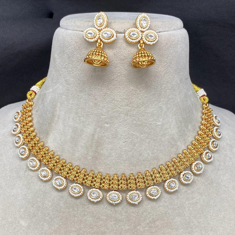 Amoliya Jewels Gold Plated Pota Stone Pearls Necklace Set