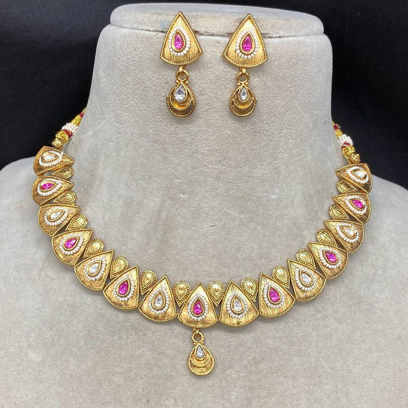 Amoliya Jewels Gold Plated Pota Stone Pearls Necklace Set