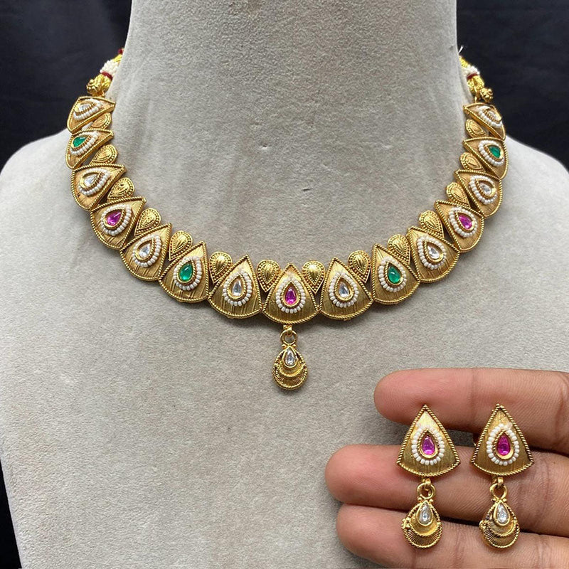 Amoliya Jewels Gold Plated Pota Stone Pearls Necklace Set