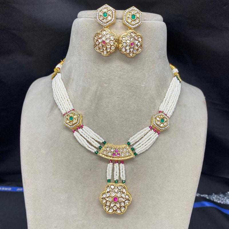 Amoliya Jewels Gold Plated Polki Kundan Stone And Pearls Necklace Set