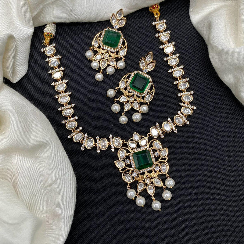 Amoliya Jewels Gold Plated Polki Kundan Stone Necklace Set