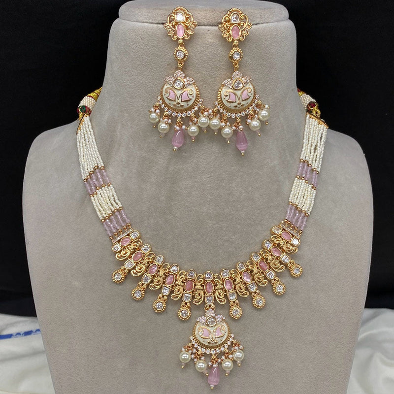 Amoliya Jewels Gold Plated Polki Kundan Stone And Meenakari Necklace Set