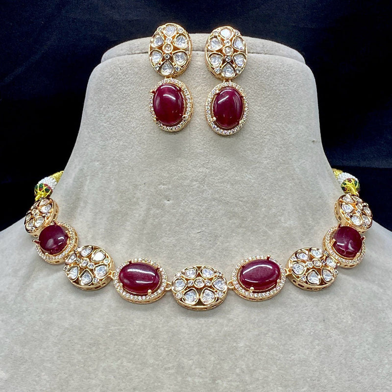 Amoliya Jewels Gold Plated Polki Kundan Stone Choker Necklace Set