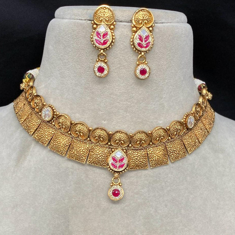 Amoliya Jewels Gold Plated Pota Stone Necklace Set