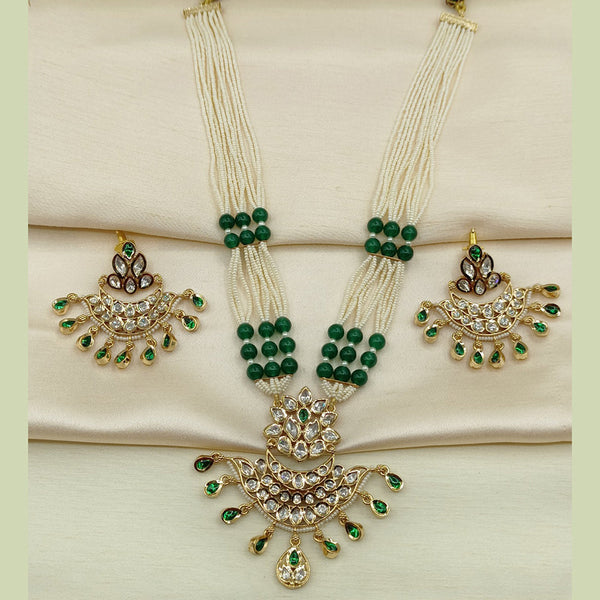 Amoliya Jewels Gold Plated Polki Kundan Stone Long Necklace Set