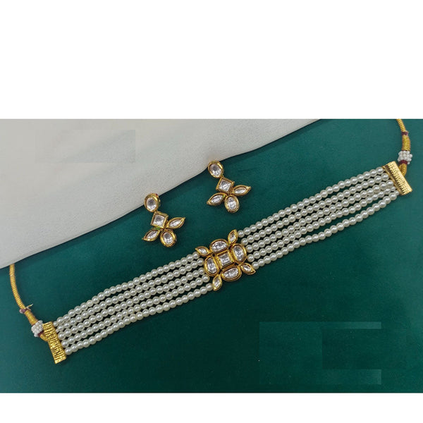 Amoliya Jewels Gold Plated Kundan Stone And Pearls Choker Necklace Set